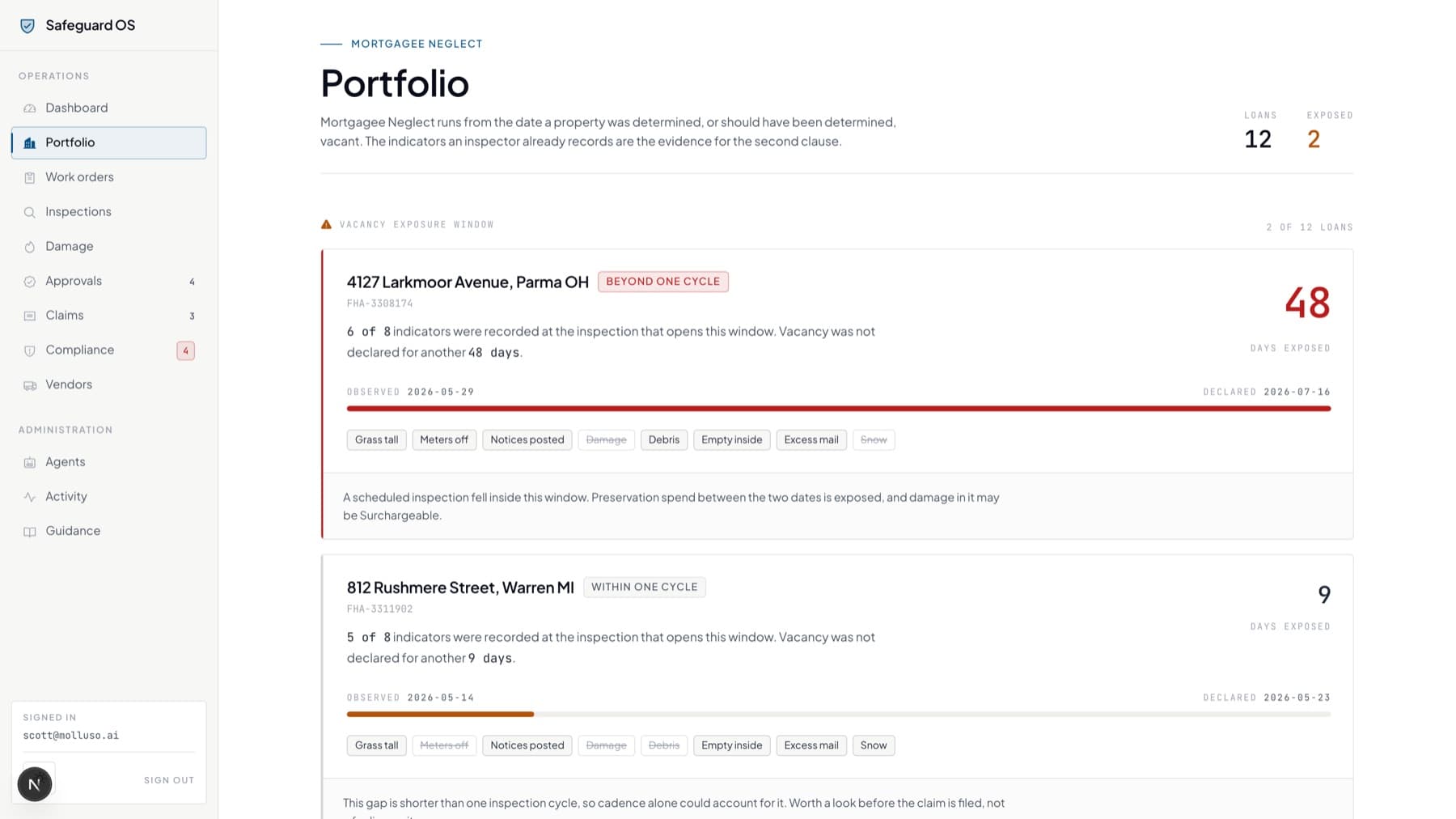 Safeguard OS Portfolio. Every property, its history, and the evidence attached to it.